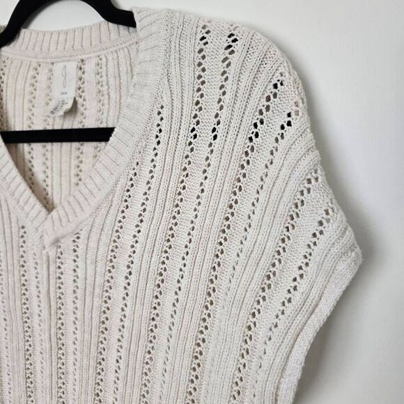 Joie‎ Sweater Women's XS Ivory Knit Ribbed Dazzling Short Sleeve V-Neck Gorpcore - Picture 2 of 7
